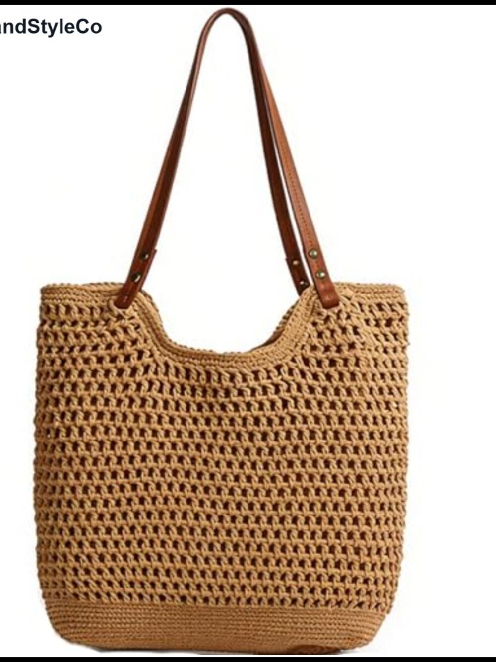 Handwoven Straw Hobo Tote with Faux Leather Straps - Summer Beach Bag